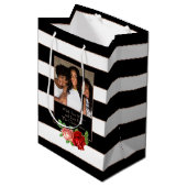 Floral Bronze Black & White Stripe - Aangepaste fo Medium Cadeauzakje (Voorkant Gekanteld)