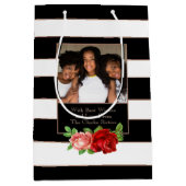 Floral Bronze Black & White Stripe - Aangepaste fo Medium Cadeauzakje (Voorkant)