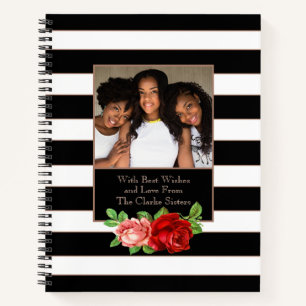 Floral Bronze Black & White Stripe - Aangepaste fo Notitieboek