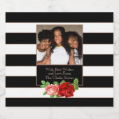 Floral Bronze Black & White Stripe - Aangepaste fo Sparkling Wijnetiket (Enkel label)