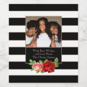 Floral Bronze Black & White Stripe - Aangepaste fo Wijn Etiket (Enkel label)