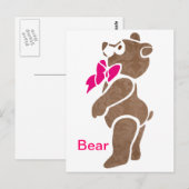 Floral Brown Beer met roze Stropdas Briefkaart (Voorkant / Achterkant)