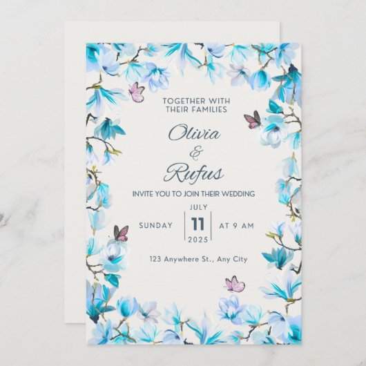 Floral bruiloft kaart (Voorkant / Achterkant)