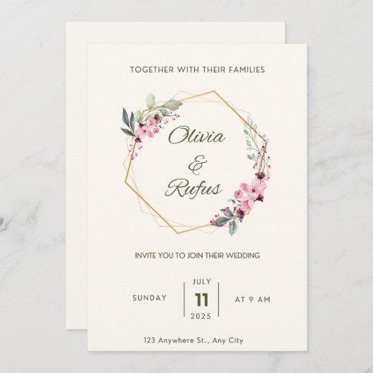 Floral bruiloft kaart (Voorkant / Achterkant)