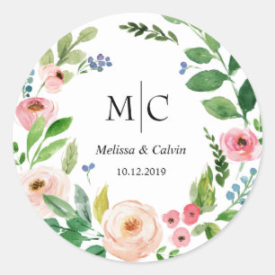 Floral Bruiloft Monogram Sticker / Label