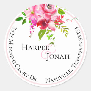 Floral bruiloft retour adres bruiloft ronde sticker