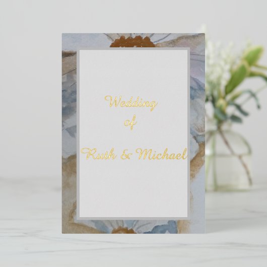 Floral bruiloft Witte en gouduitnodiging Folie Uitnodiging (Staand Voorkant)