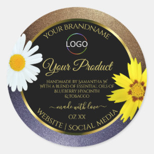 Floral Bruin Blauw Glitter Zwarte Etiket Logo