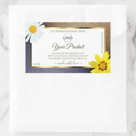 Floral Bruin Glitter White Product Label Logo (Tas)