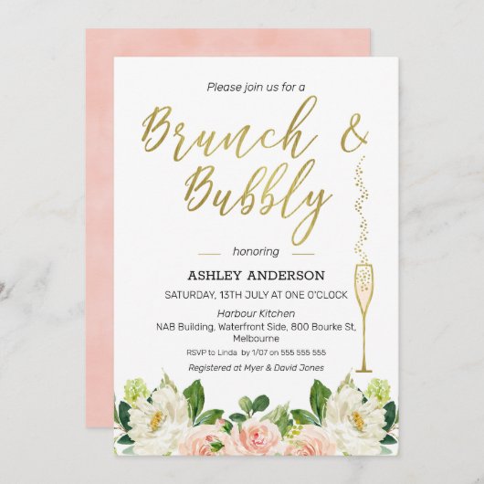 Floral Brunch Bubbly Invitation de douche nuptiale (Devant / Derrière)