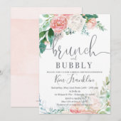 Floral Brunch en Bubble Bridal Shower Invitations Aankondiging (Voorkant / Achterkant)