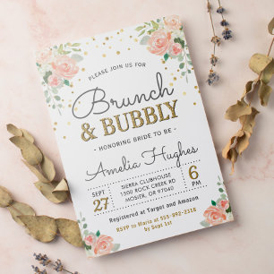 Floral Brunch en Bubble Peony Gold Vrijgezellenfee Kaart