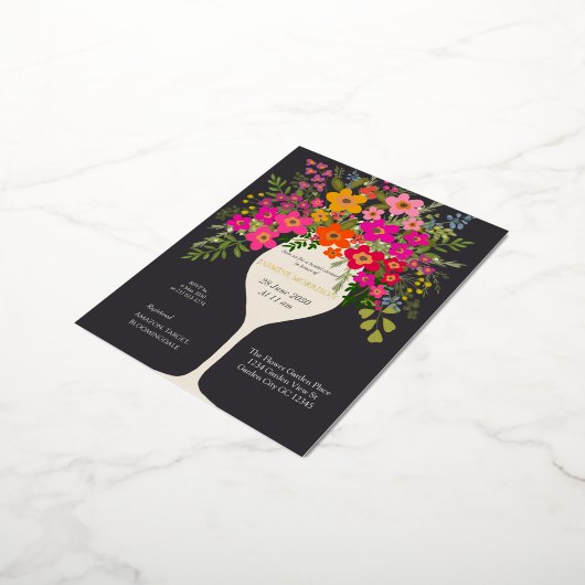 Floral Brunch wijnglas Vrijgezellenfeest Folie Uitnodiging Briefkaart (Gedraaid)