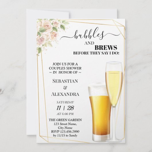 Floral Bubbles en Breedparen Shower Invitation Kaart (Voorkant)