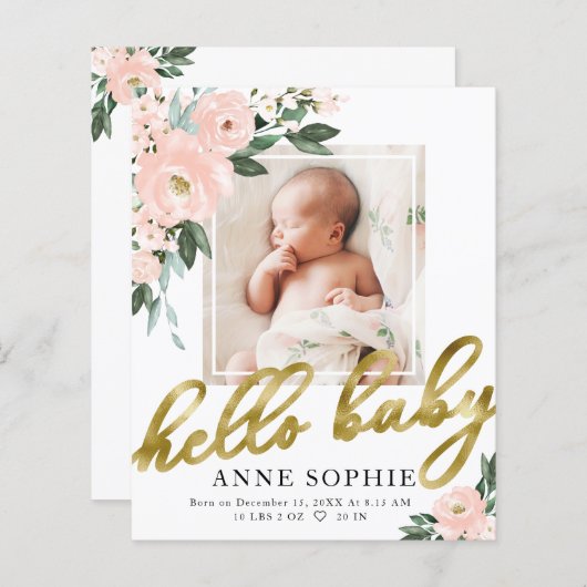 Floral Budget Geboortedatum Aankondiging Hartelijk (Voorkant / Achterkant)