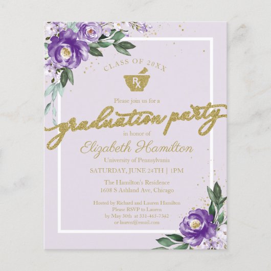 Floral Budget Invitation Pharmacy Afstudeerder Par (Voorkant)