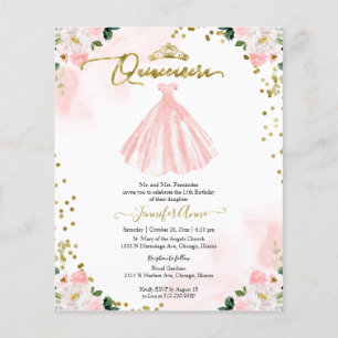 Floral Budget Quinceanera Uitnodiging Bilingual