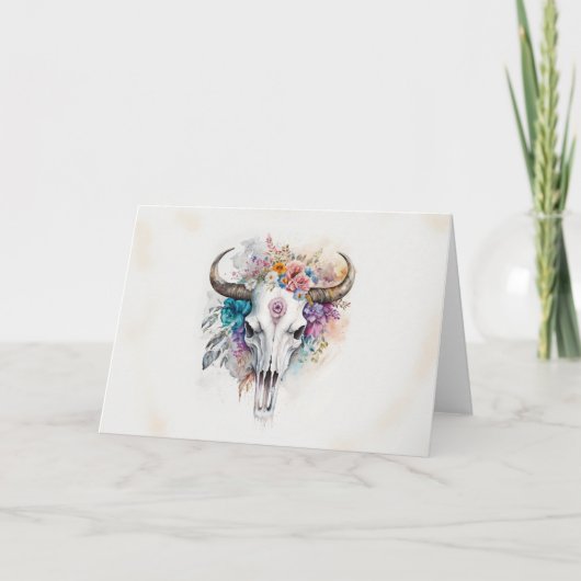 Floral Bull Skull Waterverf Art Kaart (Voorkant)