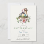 Floral Bunnies Brunch & Egg Hunt Invitation Kaart (Voorkant)