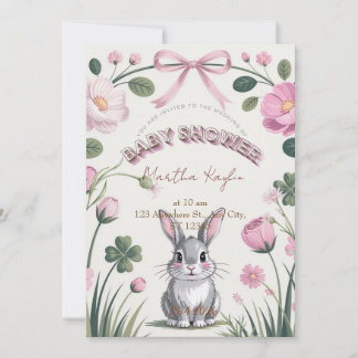 Floral Bunny Baby Shower Invitation Kaart