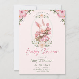 Floral Bunny Babyshower uitnodiging Preppy