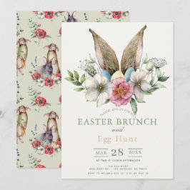 Floral Bunny Ear Easter Brunch & Egg Hunt Kaart