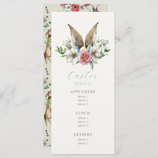 Floral Bunny Ear Easter Brunch Menu (Voorkant / Achterkant)