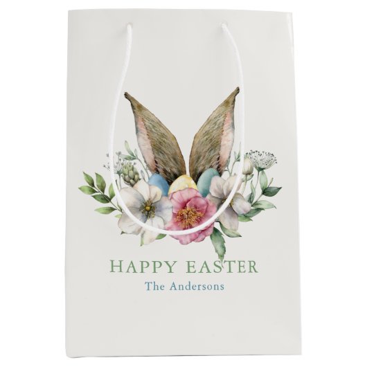 Floral Bunny Ear & Eieren Pasen Medium Cadeauzakje (Voorkant)