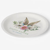 Floral Bunny Ear Happy Pasen Papieren Bordje (Gekanteld)