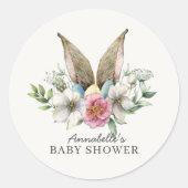 Floral Bunny Ear Spring Baby shower Ronde Sticker (Voorkant)
