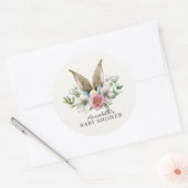 Floral Bunny Ear Spring Baby shower Ronde Sticker (Envelop)