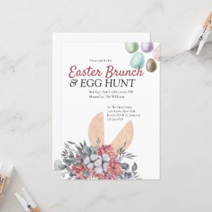 Floral Bunny Easter Brunch Egg Hunt Uitnodiging