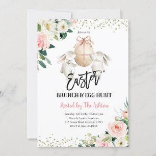 Floral Bunny Easter Brunch en Egg Hunt Uitnodiging