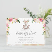 Floral Bunny Easter Egg Hunt Invitation Kaart (Staand voorkant)