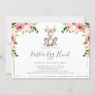 Floral Bunny Easter Egg Hunt Invitation Kaart