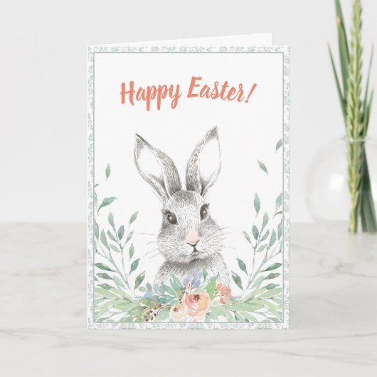 Floral Bunny Easter Kaart (Voorkant)