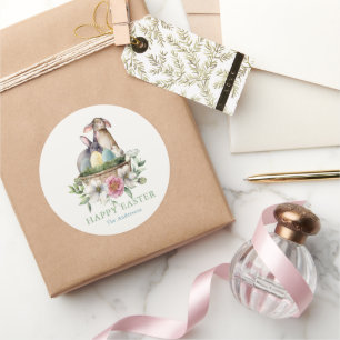 Floral Bunny Eggs Happy Pasen Ronde Sticker