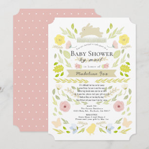 Floral Bunny Foliage Roze Meisje Baby shower door  Kaart