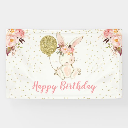 Floral Bunny Happy Birthday Banner (Horizontaal)