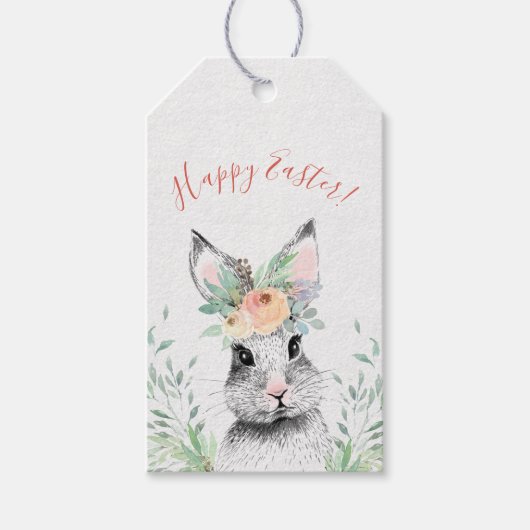 Floral Bunny Happy Pasen Cadeaulabel (Voorkant)