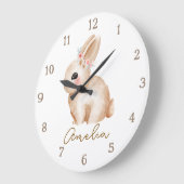 Floral Bunny Personalized Nursery Wall Clock Custo Grote Klok (Hoek)