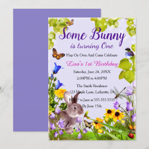 Floral Bunny Rabbit 1e Verjaardag Kaart