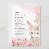 Floral Bunny Rabbit 1e verjaardag Uitnodiging (Voorkant)