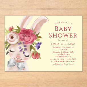 Floral Bunny Rabbit Waterverf Cute Baby shower Acryl Uitnodigingen