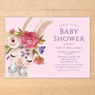 Floral Bunny Rabbit Waterverf Cute Baby shower Acryl Uitnodigingen