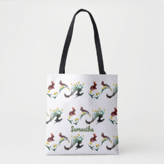 Floral Bunny Rabbits Pattern Personalized Draagtas