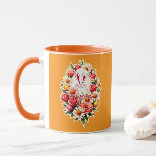 Floral Bunny – Spring Easter Illustration - caneca Mok (Met donut)