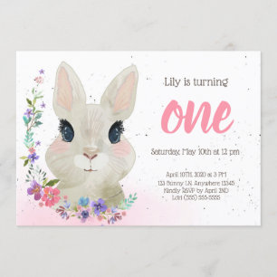 Floral Bunny verjaardagsfeestje uitnodiging Pase