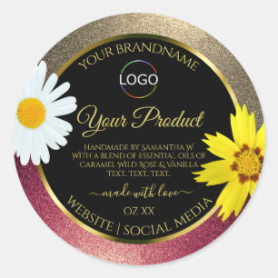 Floral Burgund Gold Black Product Labels met Logo