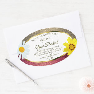 Floral Burgund Gold Glitter White Product Labels